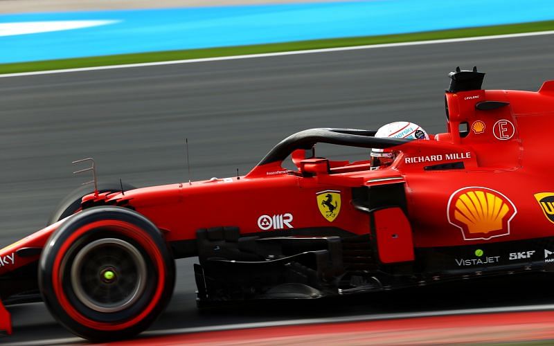 Charles Leclerc driving the Scuderia Ferrari SF21 during qualifying ahead of the 2021 Turkish Grand Prix in Istanbul. (Photo by Bryn Lennon/Getty Images)