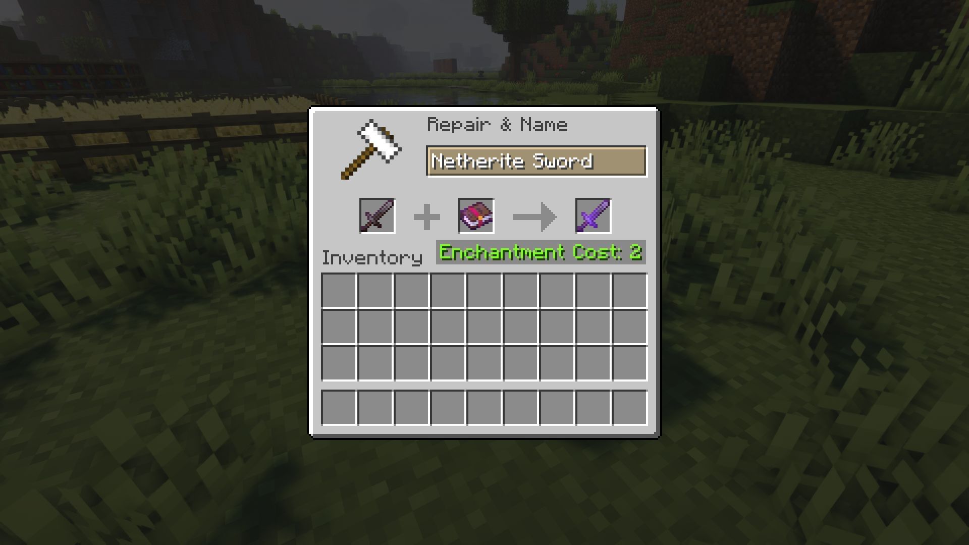 Applying Mending to a sword (Image via Minecraft)