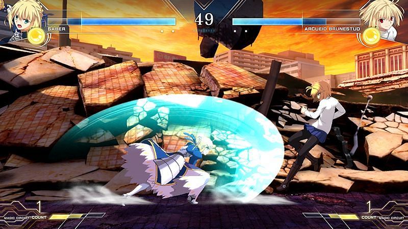 Saber in action in Melty Blood: Type Lumina (Image via DELiGHTWORKS)