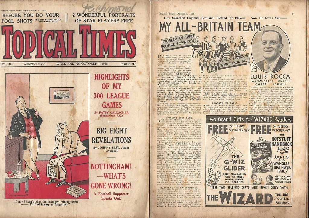 Topical Times Magazine article from Louis Rocca Manchester United Scout October 1938