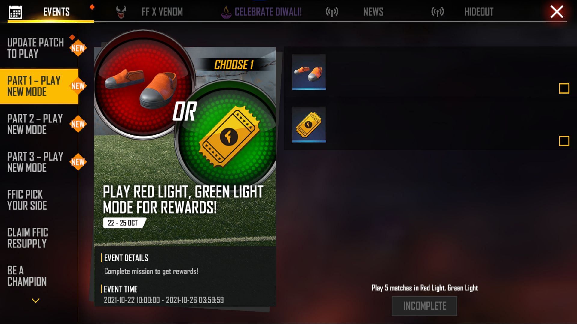 Users can select one of the two items after playing five games (Image via Free Fire)
