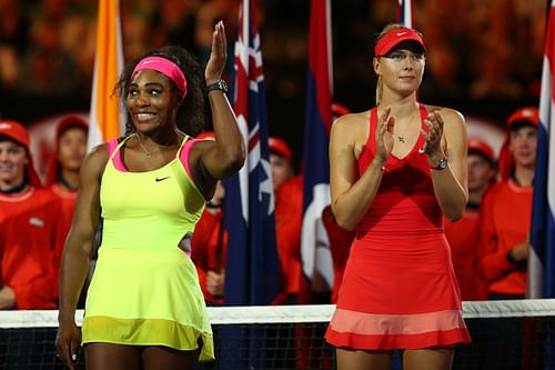 Serena Williams and Maria Sharapova at the 2015 Australian Open