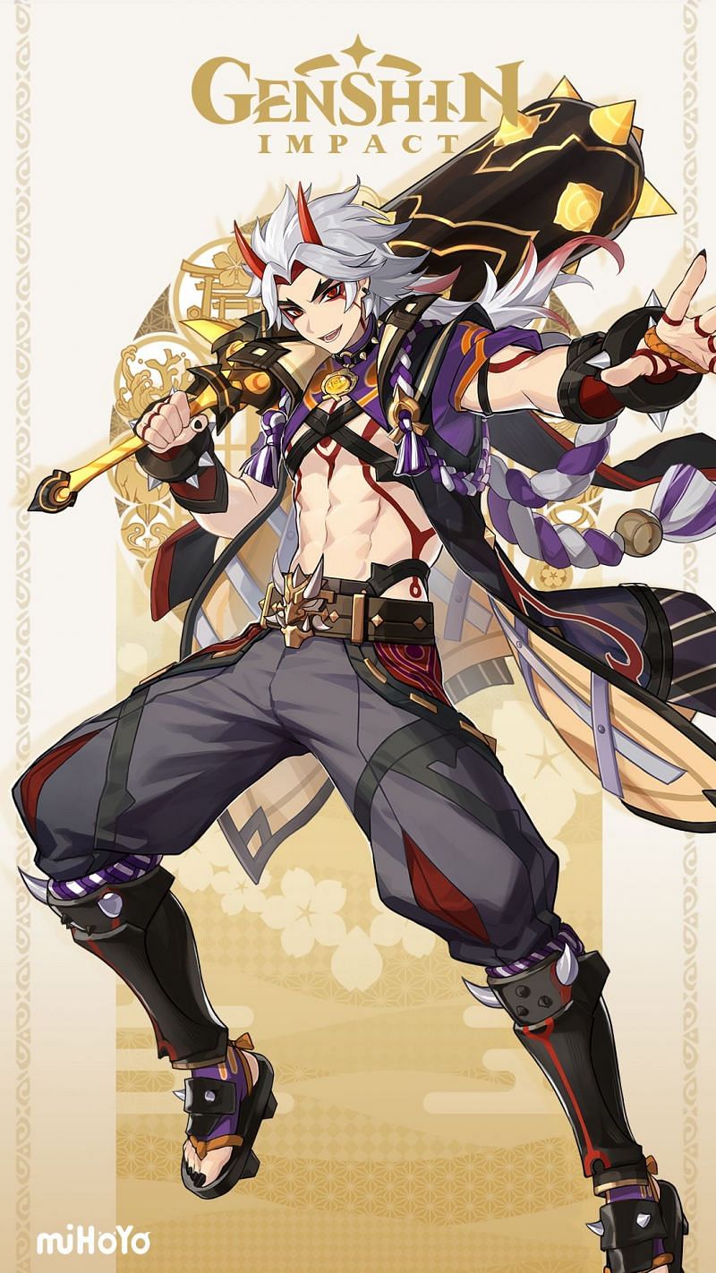 Arataki Itto and his teased signature weapon (Image via miHoYo)