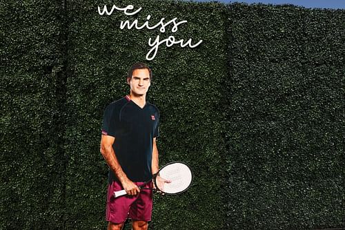 An artwork of Roger Federer at the BNP Paribas Open