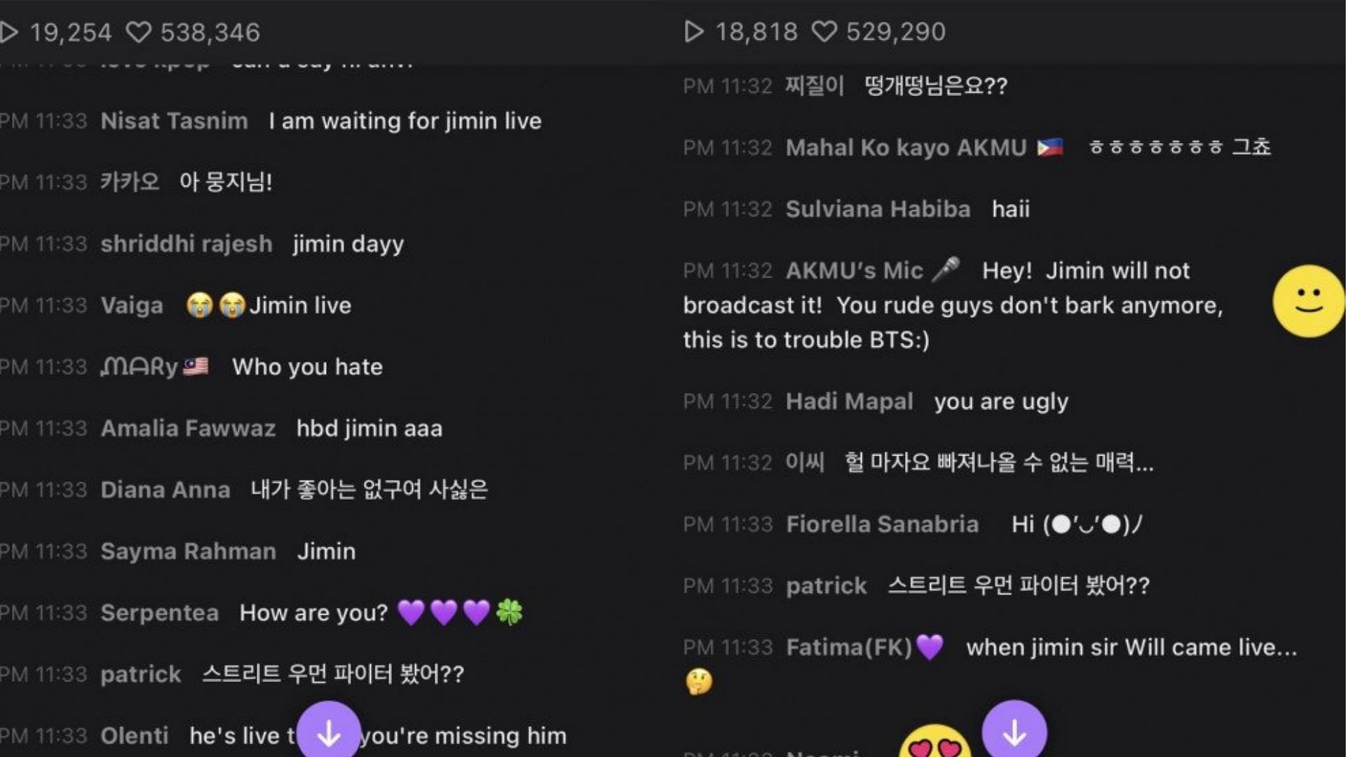 Screenshot of reactions and comments on Lee Suhyun&rsquo;s Vlive. (Image via Vlive)