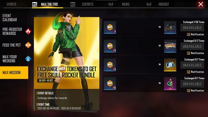 There are four different things that players can obtain by exchanging the tokens (Image via Free Fire)
