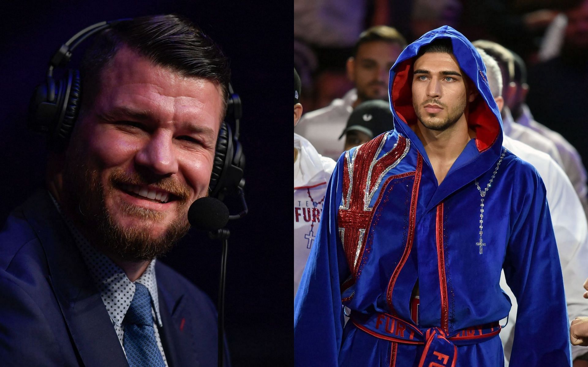 Michael Bisping (left) offers some advice to Tommy Fury (right) as he prepares to lock horns with Jake Paul in December