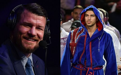 Michael Bisping (left) offers some advice to Tommy Fury (right) as he prepares to lock horns with Jake Paul in December