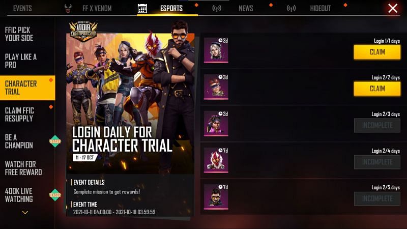 The Xayne character&rsquo;s trial can be claimed for free today (Image via Free Fire)