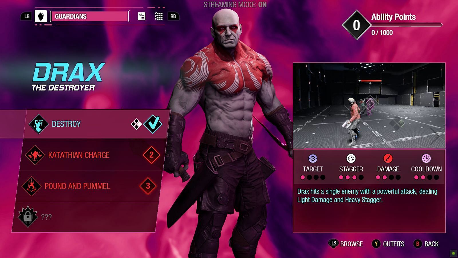 Abilities of Drax (Screenshot via Marvel&rsquo;s Guardians of the Galaxy)