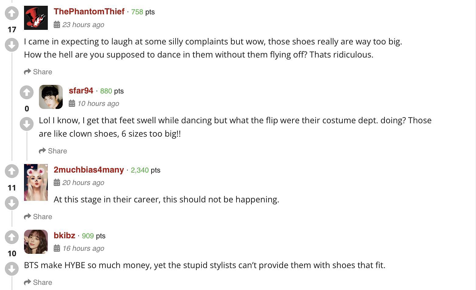 A screenshot of reactions regarding BTS costume mistake (Image via allkpop)