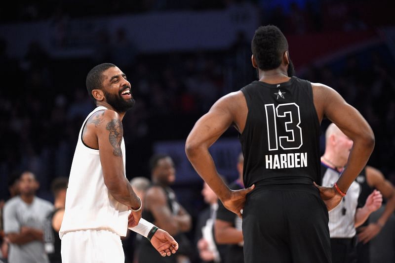 James Harden and Kyrie enjoying their time during an All-Star game