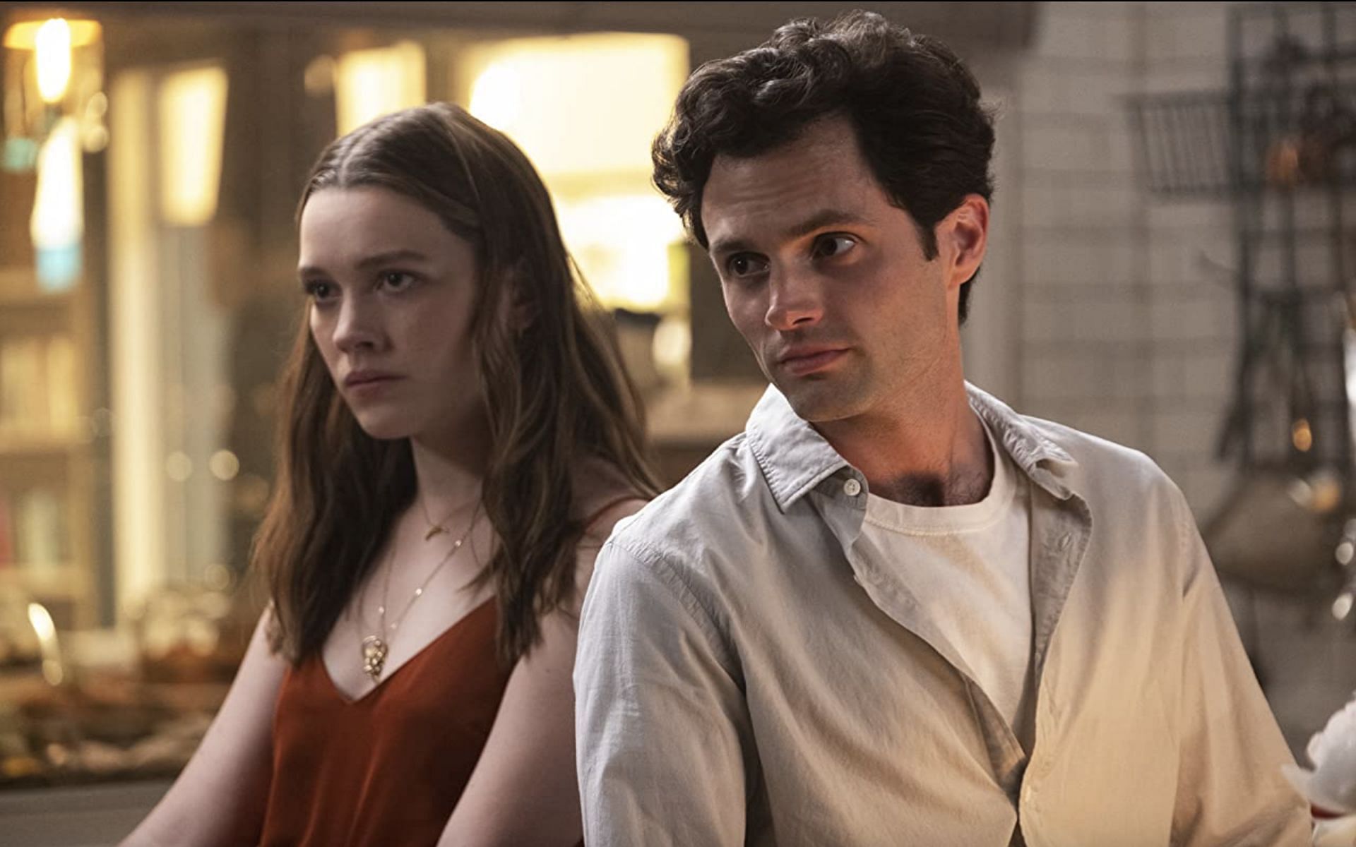 A still from Netflix&#039;s &#039;You&#039; starring Penn Badgley and Victoria Pedretti (Image via IMDb)