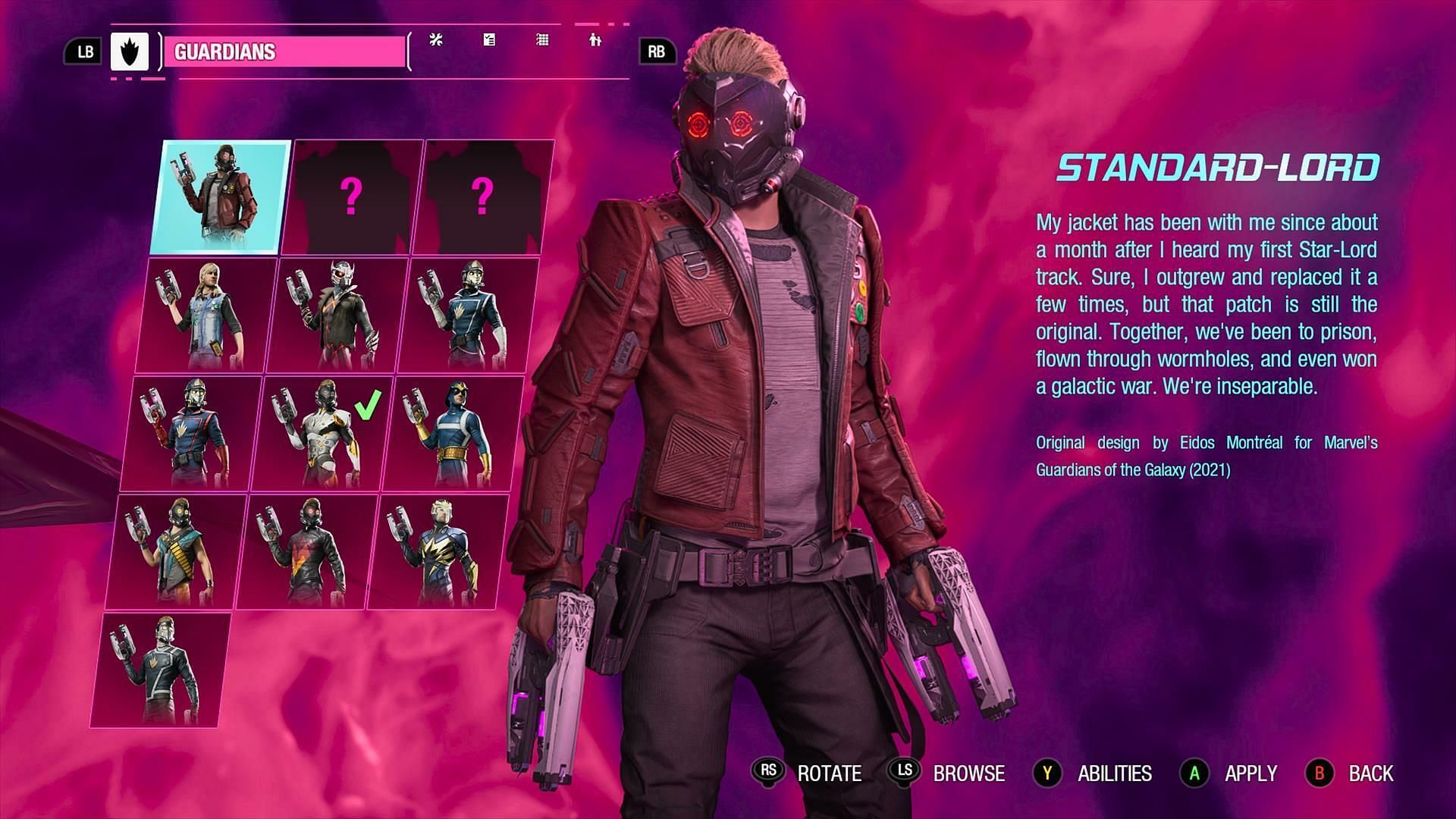 Star-Lord&#039;s outfits in Marvel&#039;s Guardians of the Galaxy (Image via Square Enix)