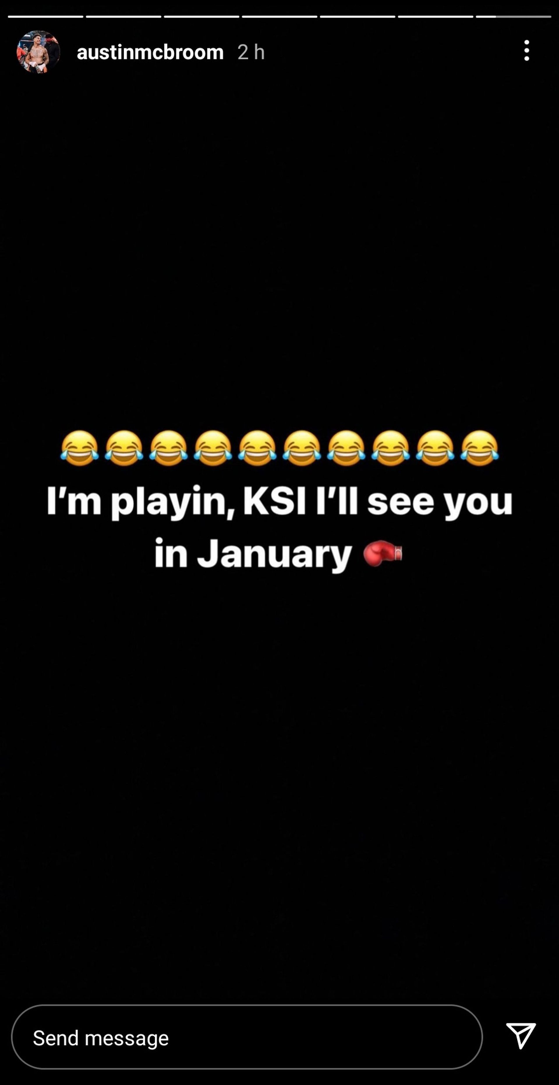Austin McBroom announces on Instagram that he is fighting KSI in January (Image via austinmcbroom/ Instagram)