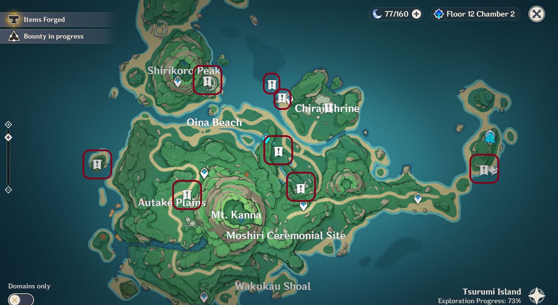 Location of nine ghosts on the map (Image via Genshin Impact)