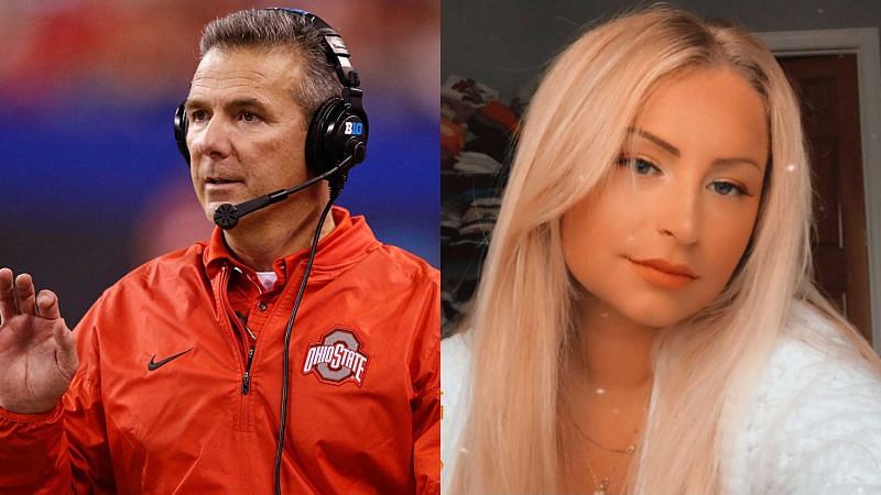 The mystery girl from Urban Meyer viral video has been identified as Cayman Nebraska (Image via Getty Images and Cayman Nebraska/Instagram)