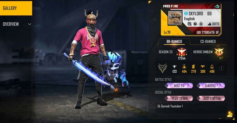 Skylord is placed in the Heroic tier in the BR-Ranked Season 23 (Image via Free Fire)