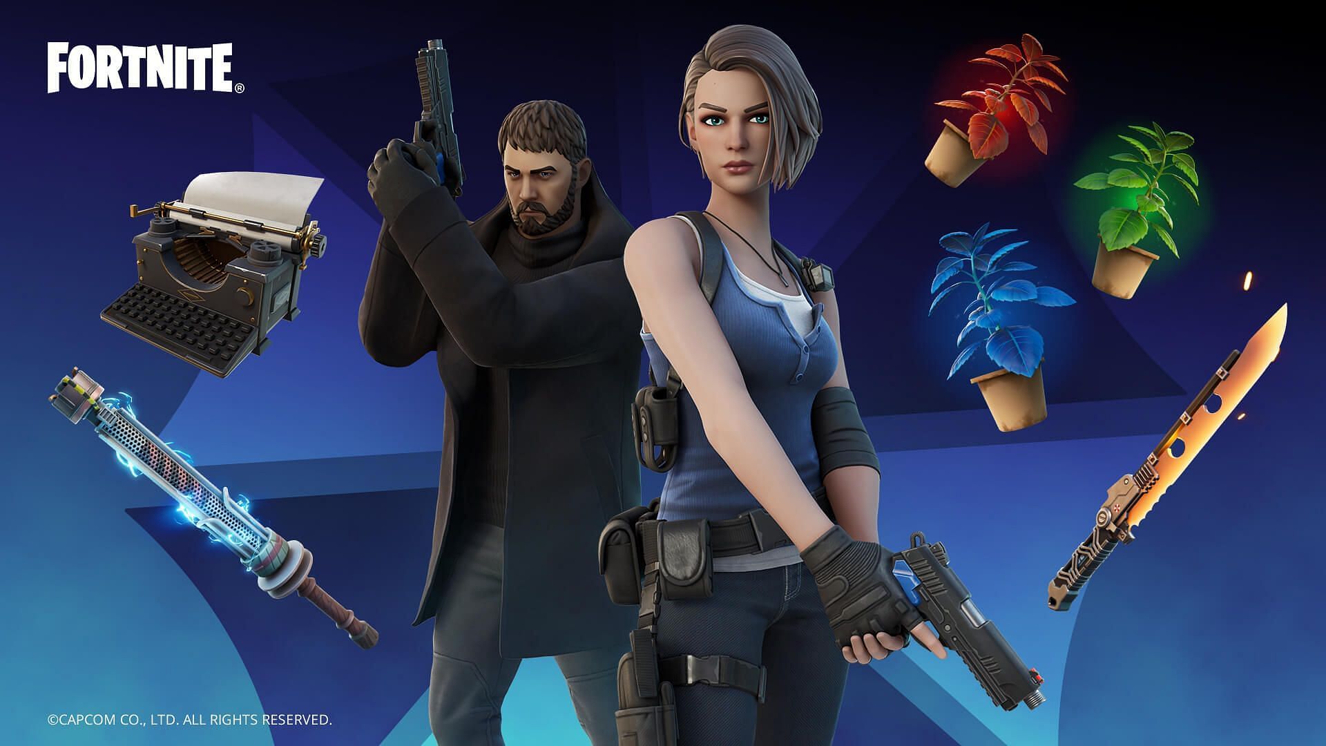 Chris Redfield and Jill Valentine outfits in Fortnite (Image via Epic Games)