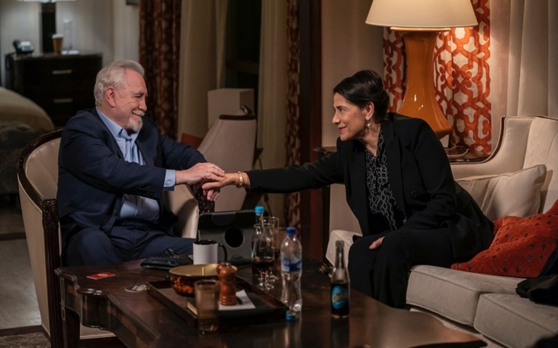 Still from HBO&#039;s Succession Season 3 starring Brian Cox and Hiam Abbass (Image via HBO)
