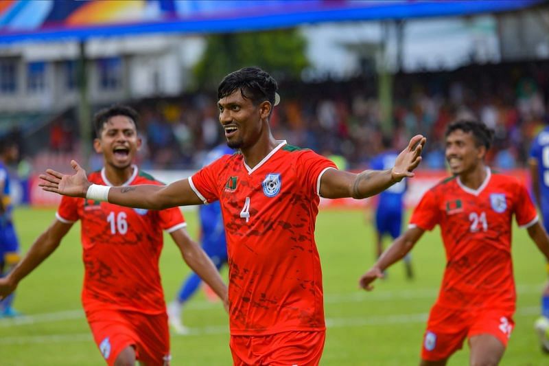 Topu Barman celebrates after scoring the winning goal against Sri Lanka. (Image - Bangladesh Football Federation)