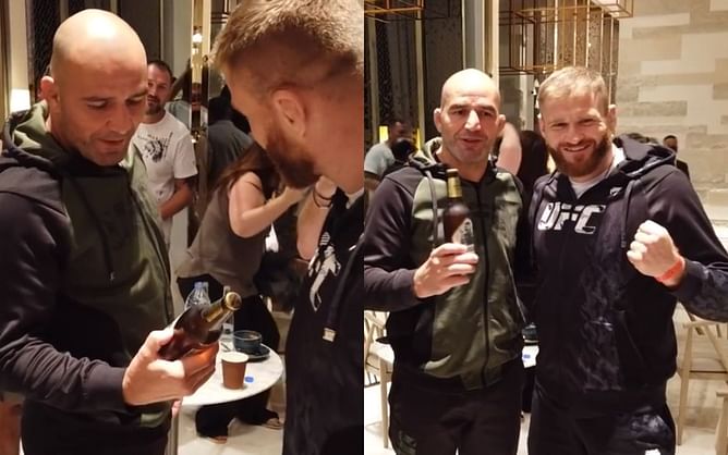Watch: Jan Blachowicz gifts Glover Teixeira a bottle of Polish beer as birthday present ahead of their fight at UFC 267