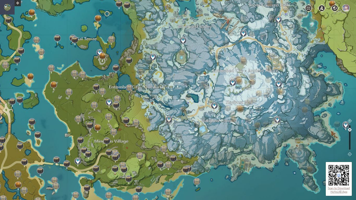 An interactive map showing the location of all chests (Image via Genshin Impact)