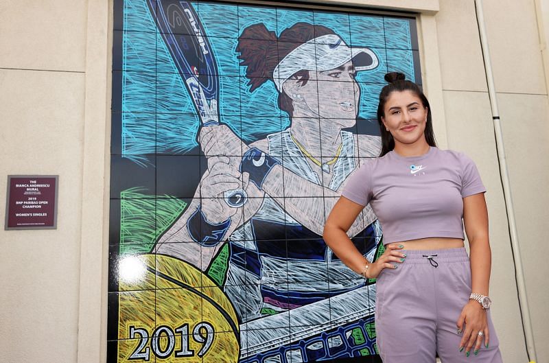 Bianca Andreescu unveils a mural with her likeness at the BNP Paribas Open.