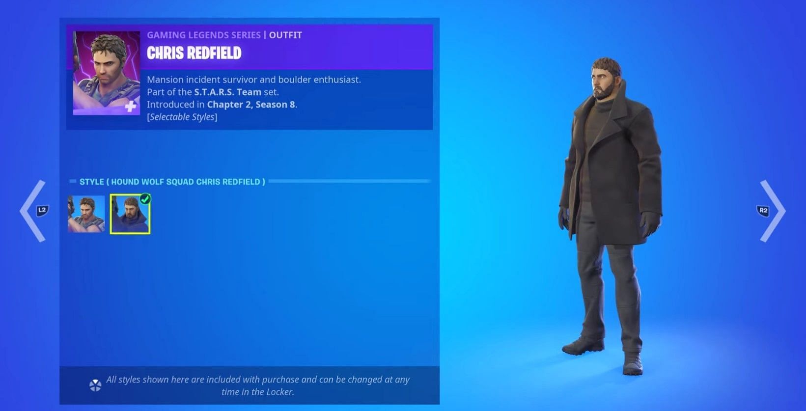 Hound Wolf Squad selectable style for Chris Redfield skin (Image via Fortnite)