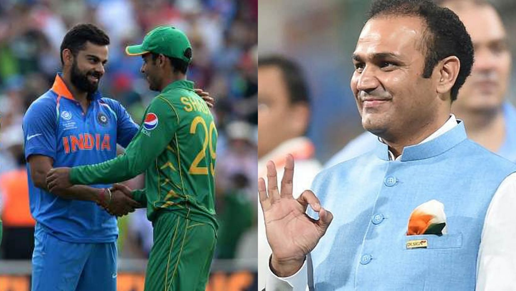 Virender Sehwag (R) takes a swipe at Pakistan&#039;s penchant for &quot;big statements&quot;.