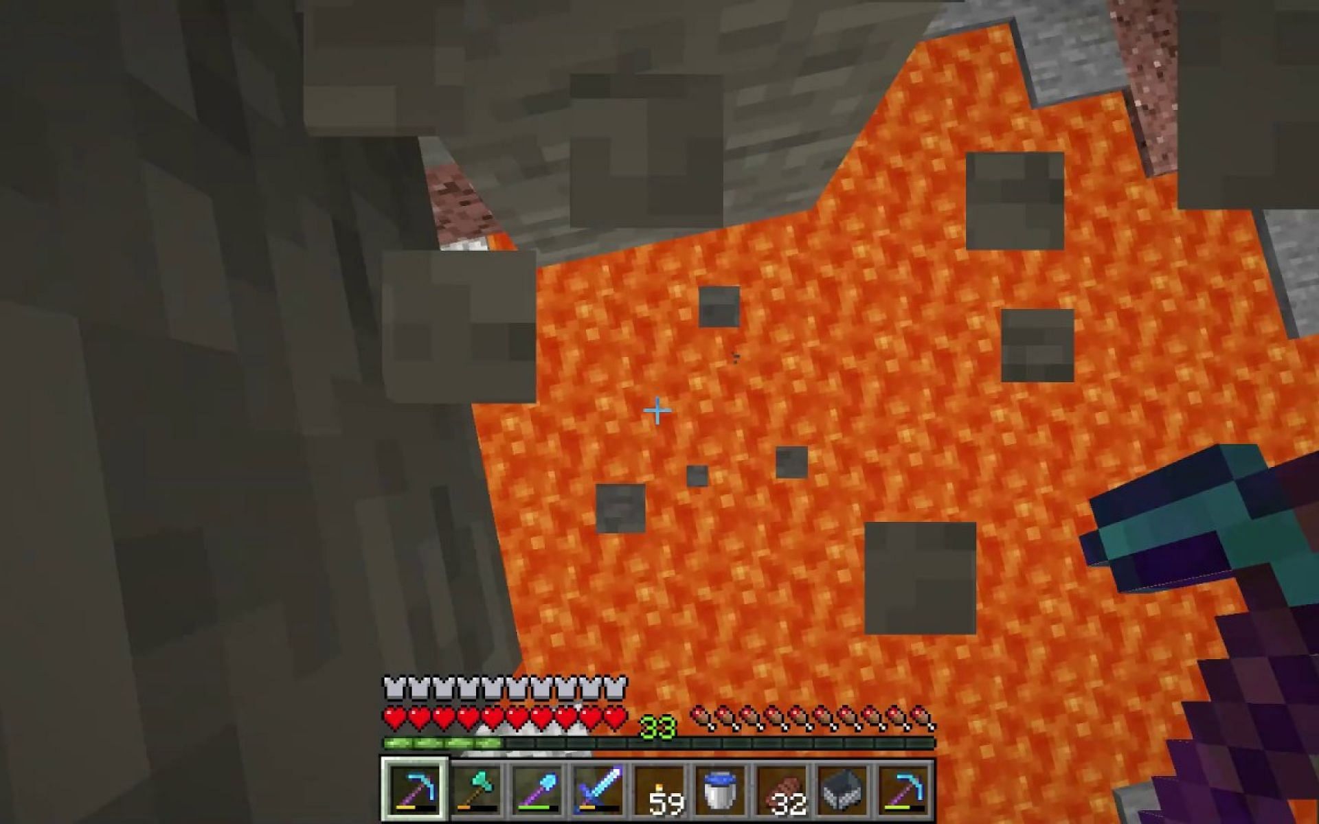 An image of a player falling into the lava after they&#039;ve dug straight down (Image via Minecraft)