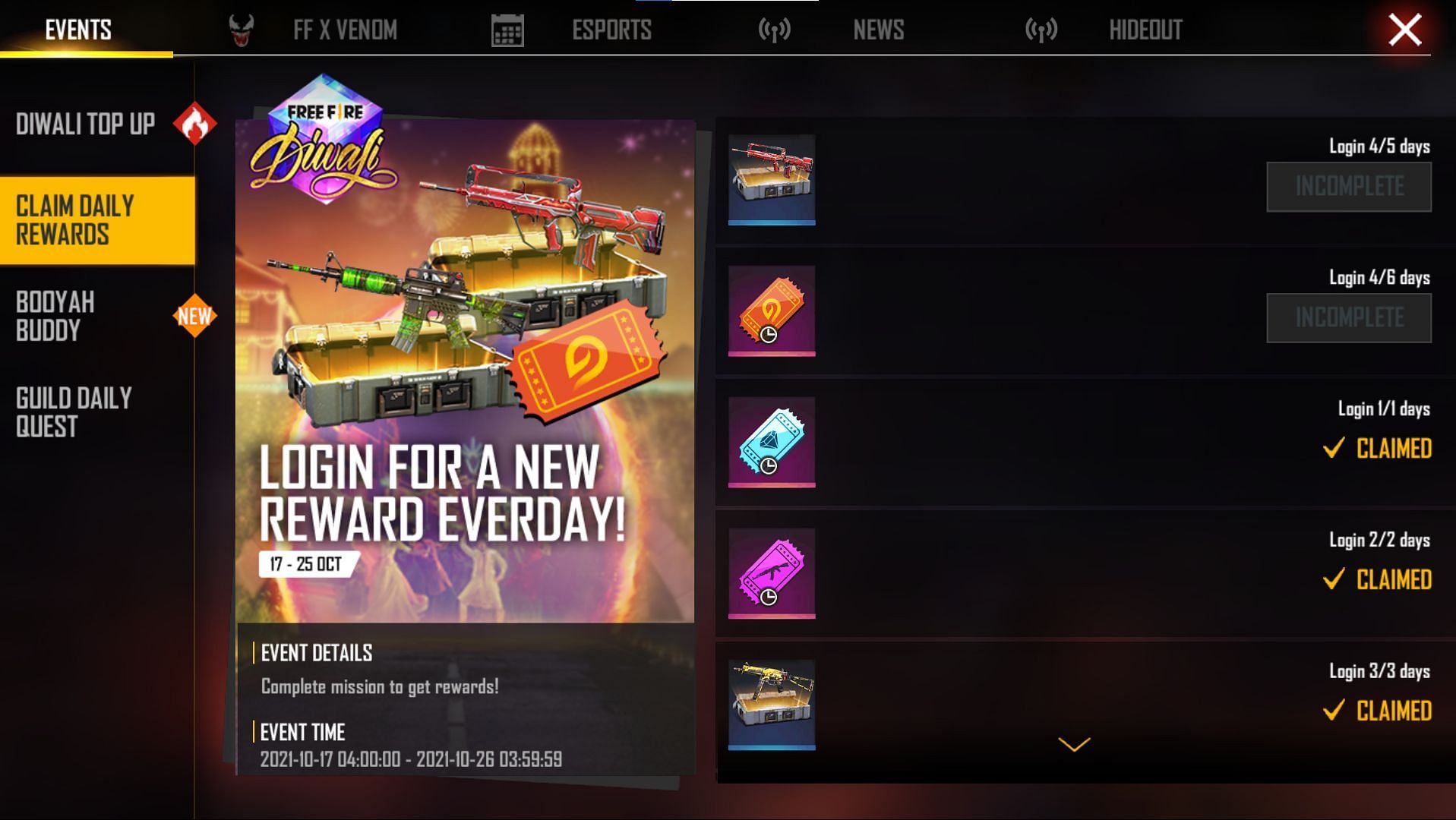The Daily Rewards section (Image via Free Fire)