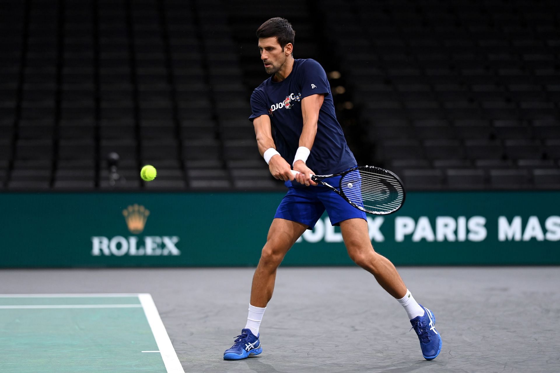 Novak Djokovic training ahead of the 2021 Rolex Paris Masters