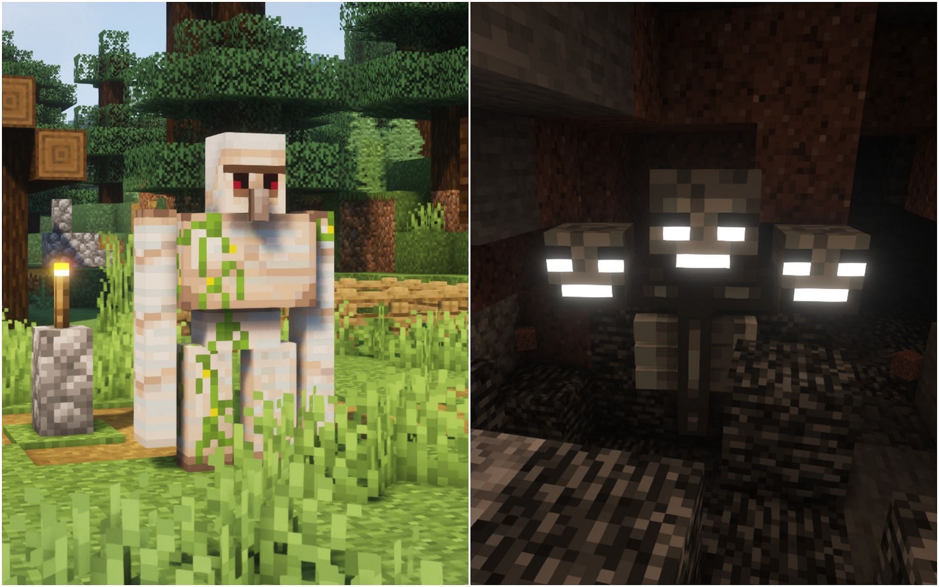 An iron golem and a wither (﻿Image via Minecraft)