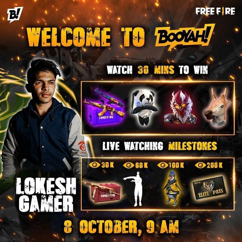 Tune into Booyah on 8th October 2021 at 9 PM to watch your favorite free fire player Lokesh Gamer
