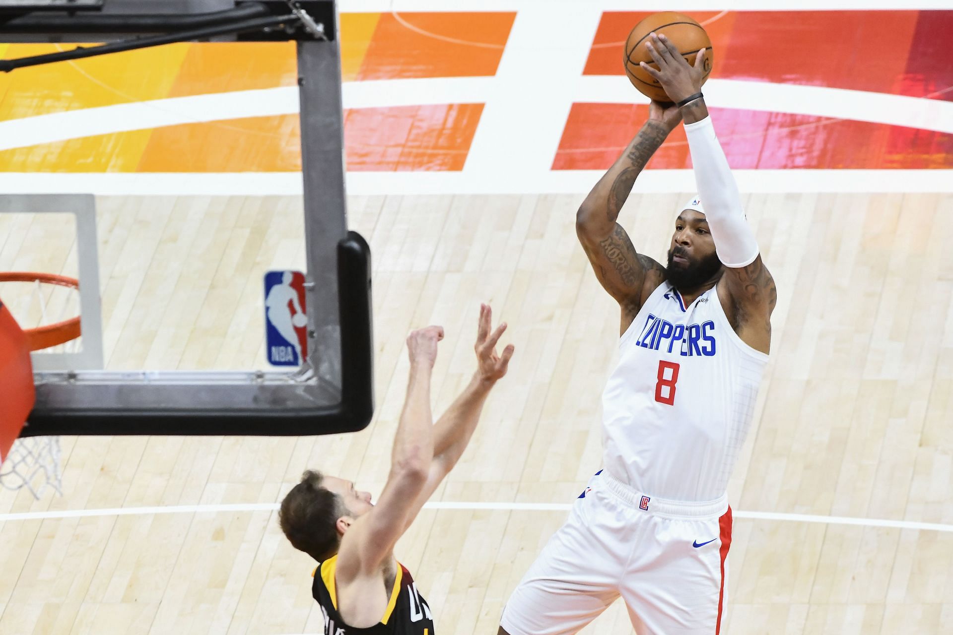 LA Clippers power forward Marcus Morris taking a jumper