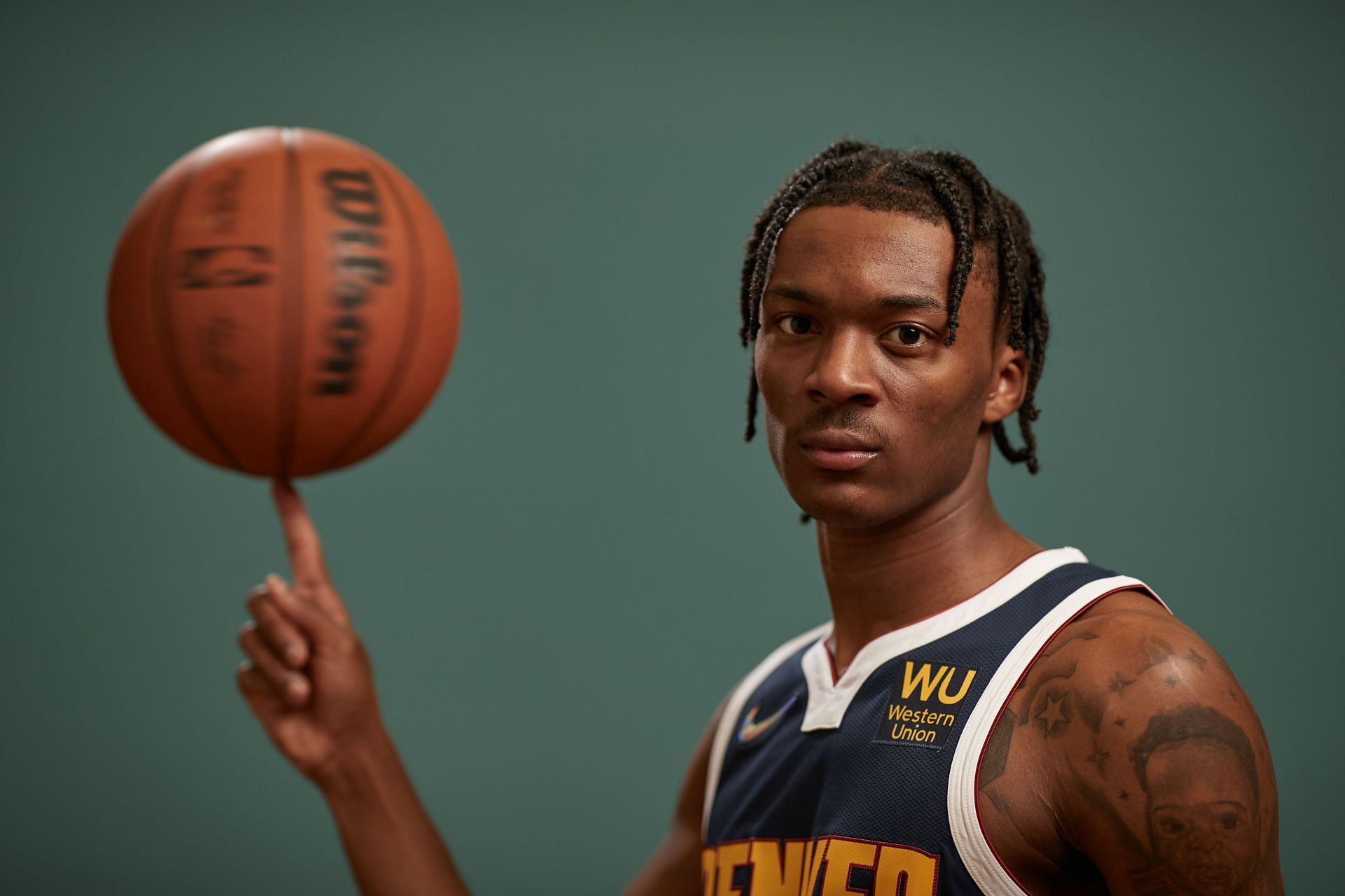 Nah&#039;Shon Hyland of the Denver Nuggets poses for a photo during the 2021 NBA Rookie Photo Shoot on August 15, 2021 in Las Vegas, Nevada.