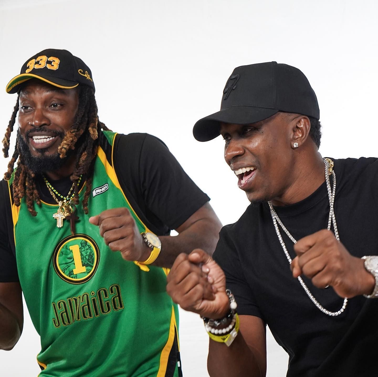Chris Gayle And Dwayne Bravo grooving in the video of the latter&#039;s &quot;World Champions&quot; track
