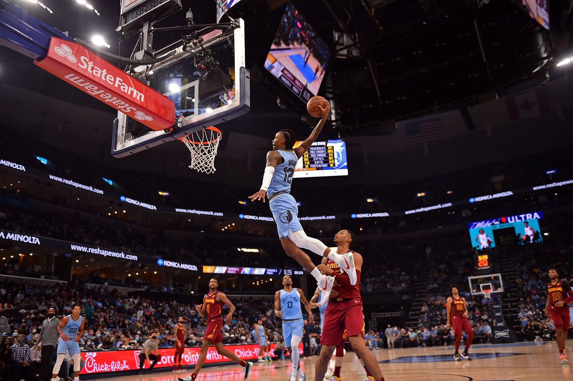 Ja Morant of the Memphis Grizzlies soars for a dunk.