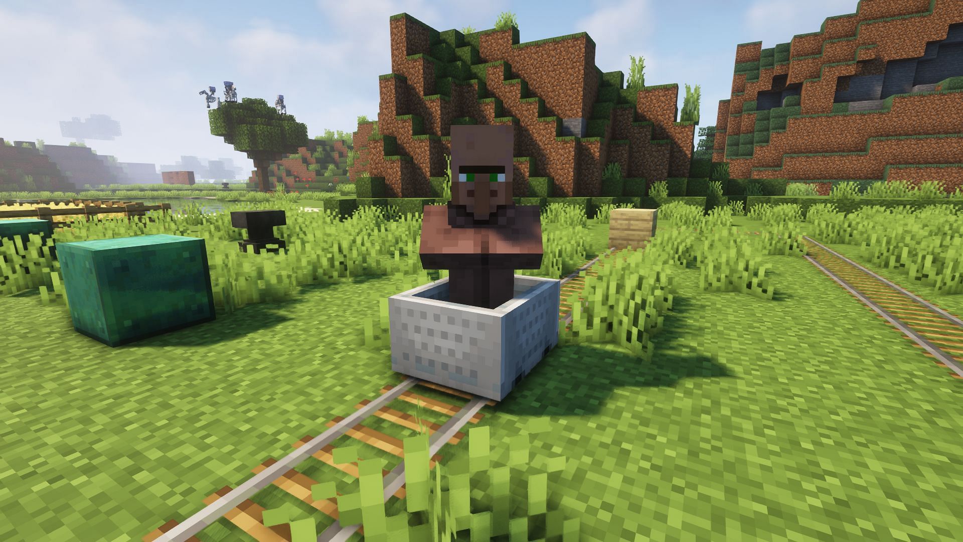 A villager in a wagon (Image via Minecraft)