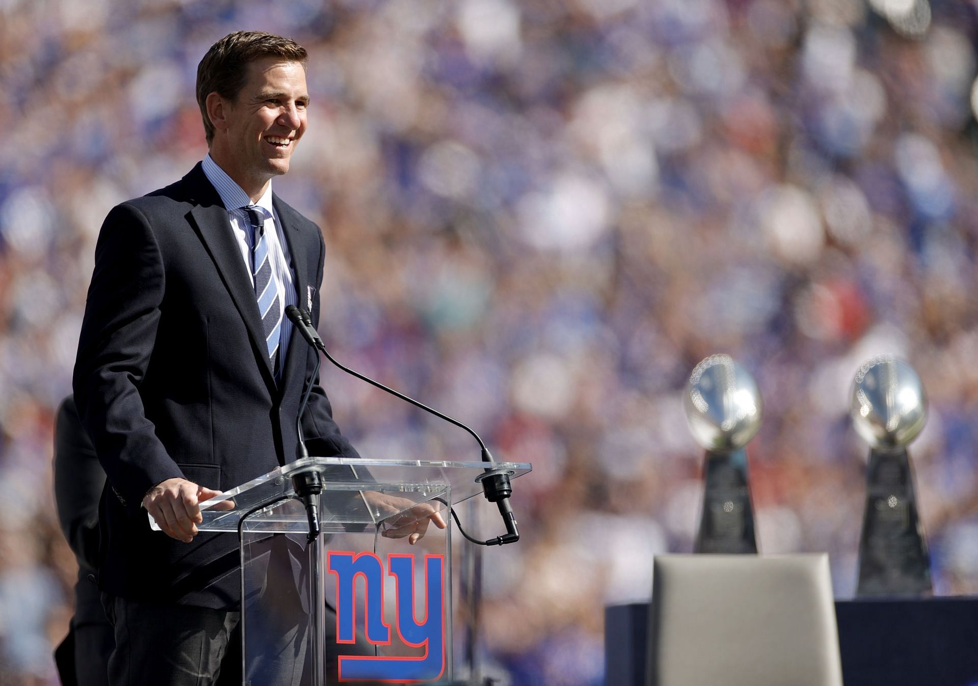 Eli Manning in his Ring of Honor ceremony. Or is that Michael Phelps?