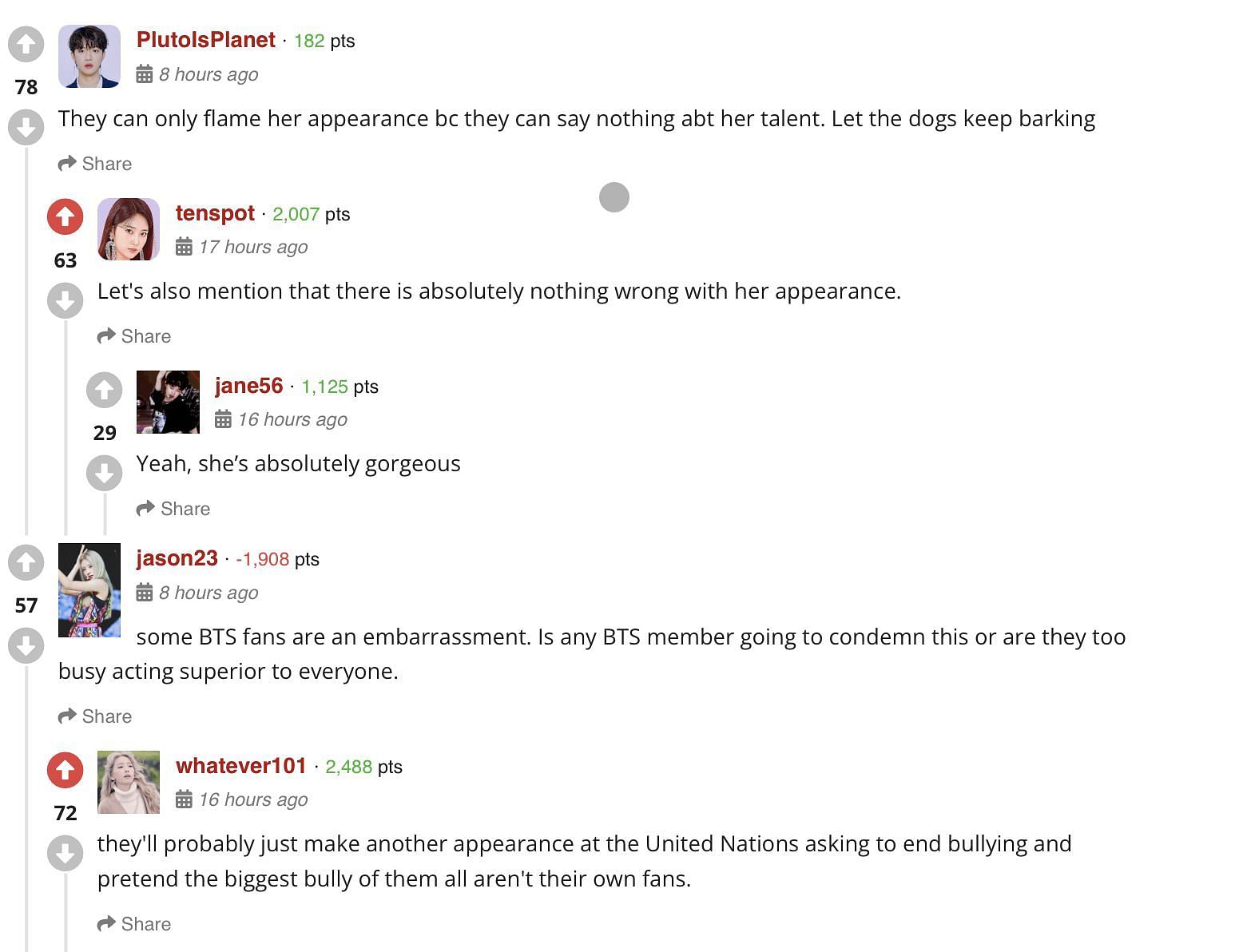 A screenshot of reactions slamming BTS Army (Image via allkpop)