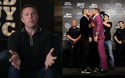 Chael Sonnen (left) and a face off between former UFC lightweight champions Khabib Nurmagomedov and Conor McGregor (right)