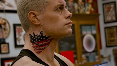 AEW star Cody Rhodes showing off his neck tattoo