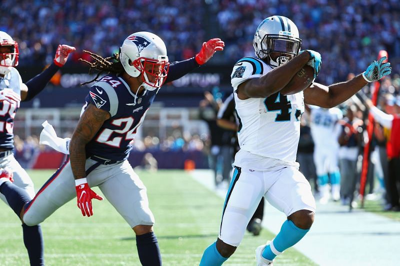 Stephon Gilmore of the New England Patriots v the Carolina Panthers