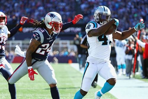 Stephon Gilmore of the New England Patriots v the Carolina Panthers