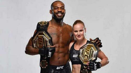 Jon Jones (left) and Valentina Shevchenko (right) [Photo via @ufc on Twitter]