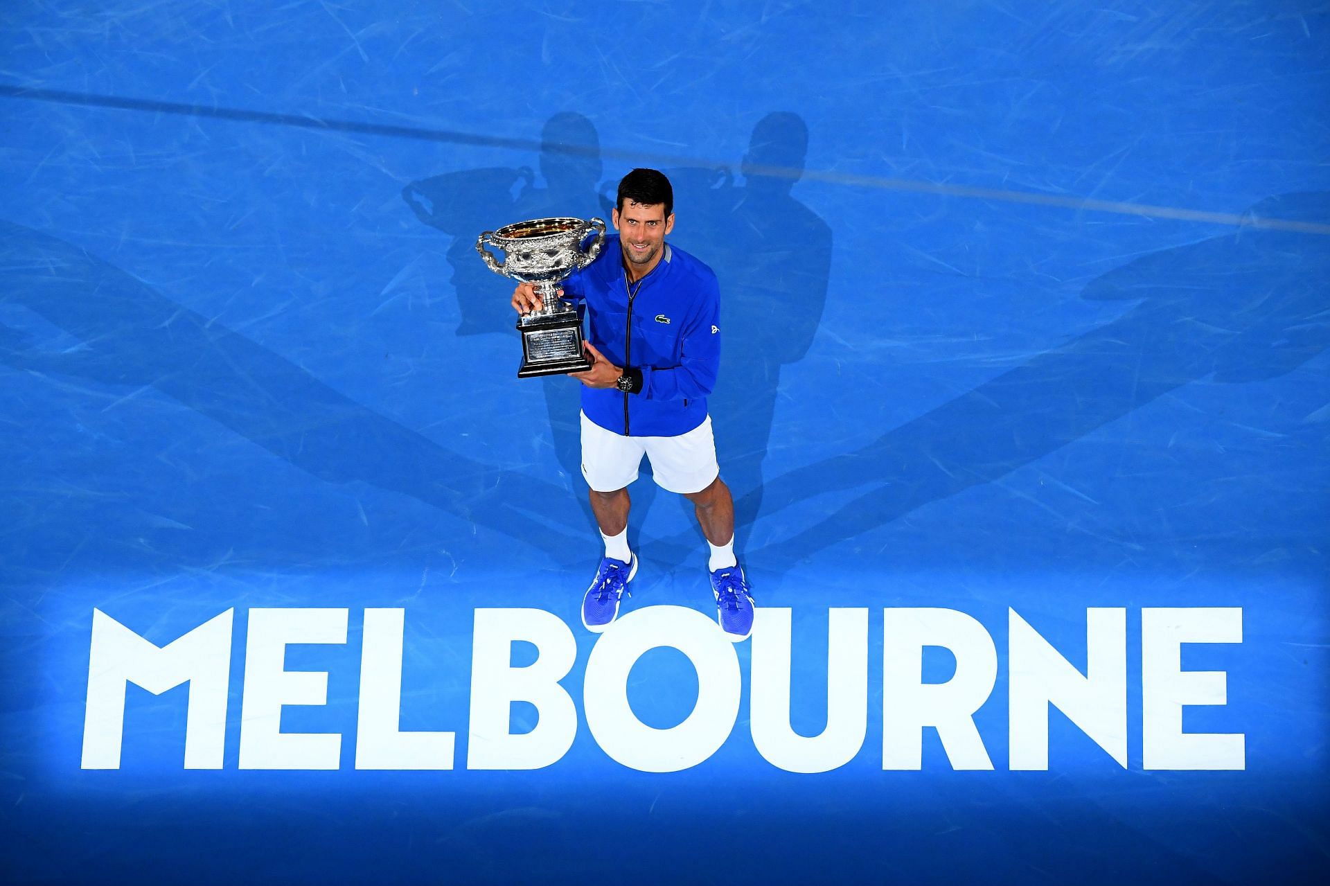 Novak Djokovic with his 2019 Australian Open trophy