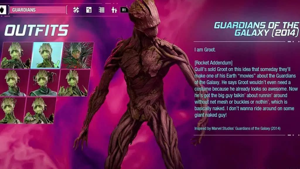 Groot&#039;s MCU outfit. (Image via Square Enix)