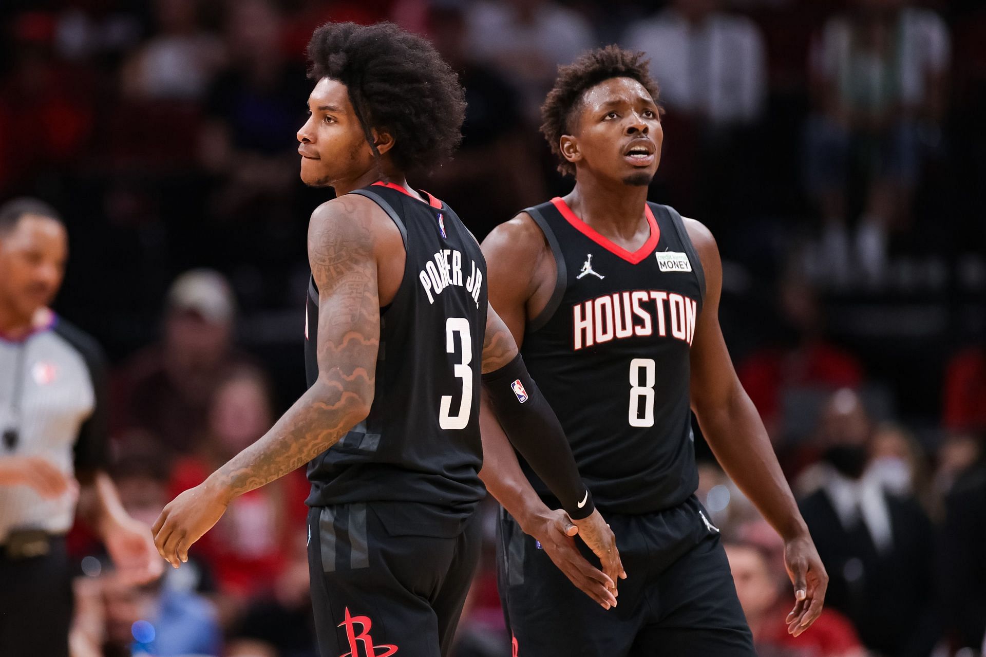 Kevin Porter Jr. and Jae&#039;Sean Tate of the Houston Rockets